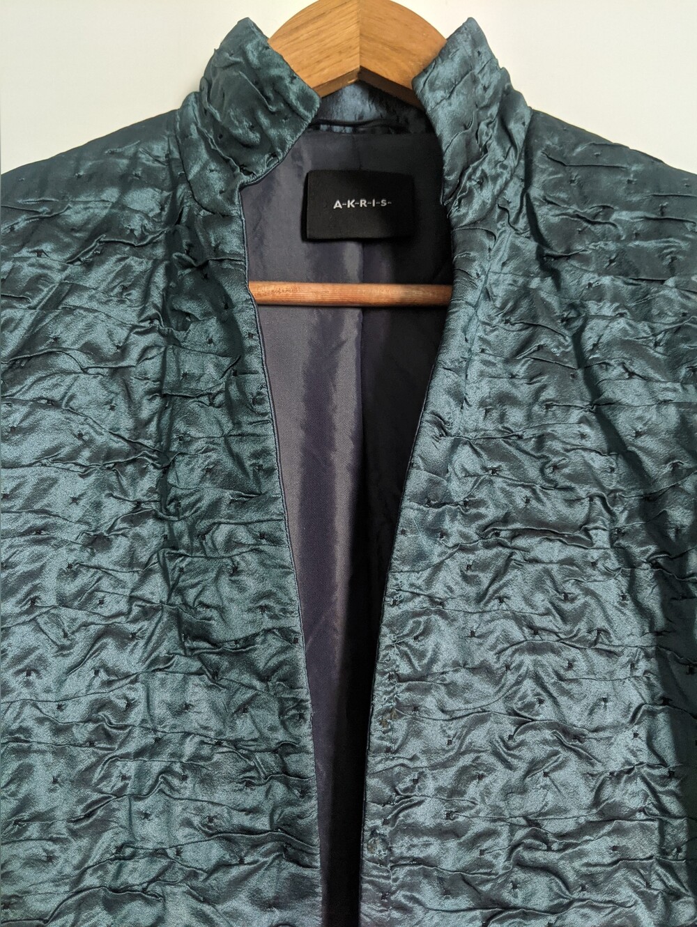 AKRIS Textured Satin-Look Jacket in Deep Teal